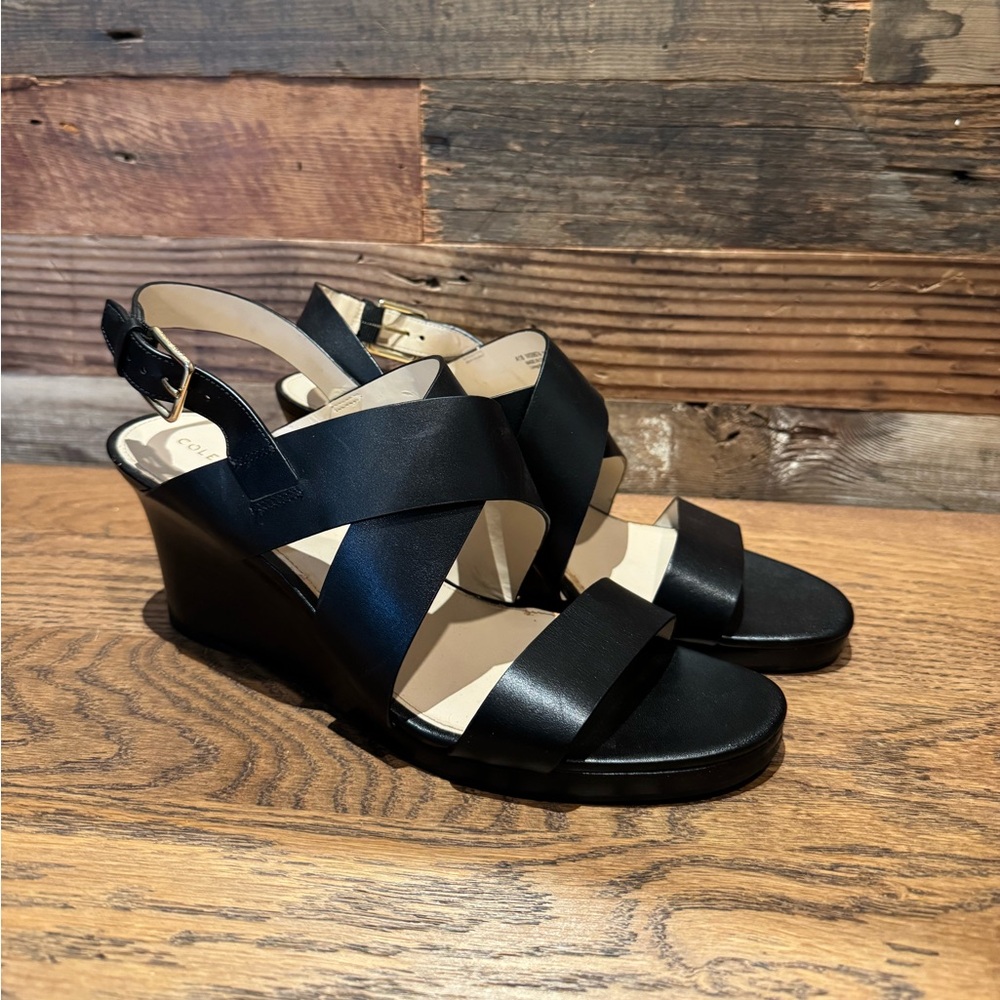 Cole Haan Black Wedge Sandals